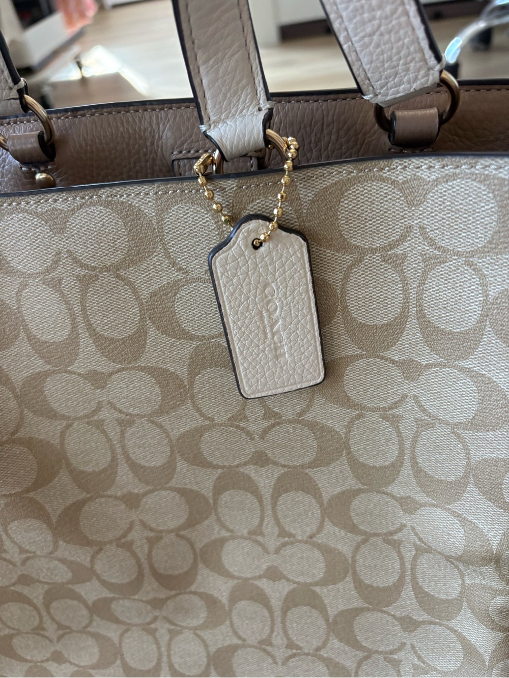 Coach Tan Signature Canvas Tote with Chalk Trim - Picture 3 of 8